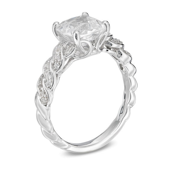 8.0mm Cushion-Cut Lab-Created White Sapphire Twist Shank Ring in Sterling Silver