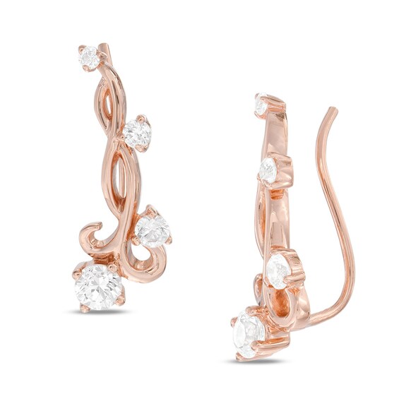 Lab-Created White Sapphire Scroll Crawler Earrings in Sterling Silver with 14K Rose Gold Plate