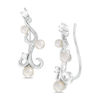 Thumbnail Image 1 of 2.5-4.0mm Freshwater Cultured Pearl and Lab-Created White Sapphire Filigree Crawler Earrings in Sterling Silver