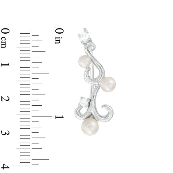 2.5-4.0mm Freshwater Cultured Pearl and Lab-Created White Sapphire Filigree Crawler Earrings in Sterling Silver