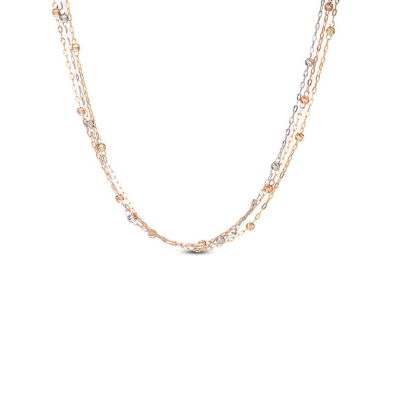 Beaded Three Strand Necklace in 10K Tri-Tone Gold - 17"