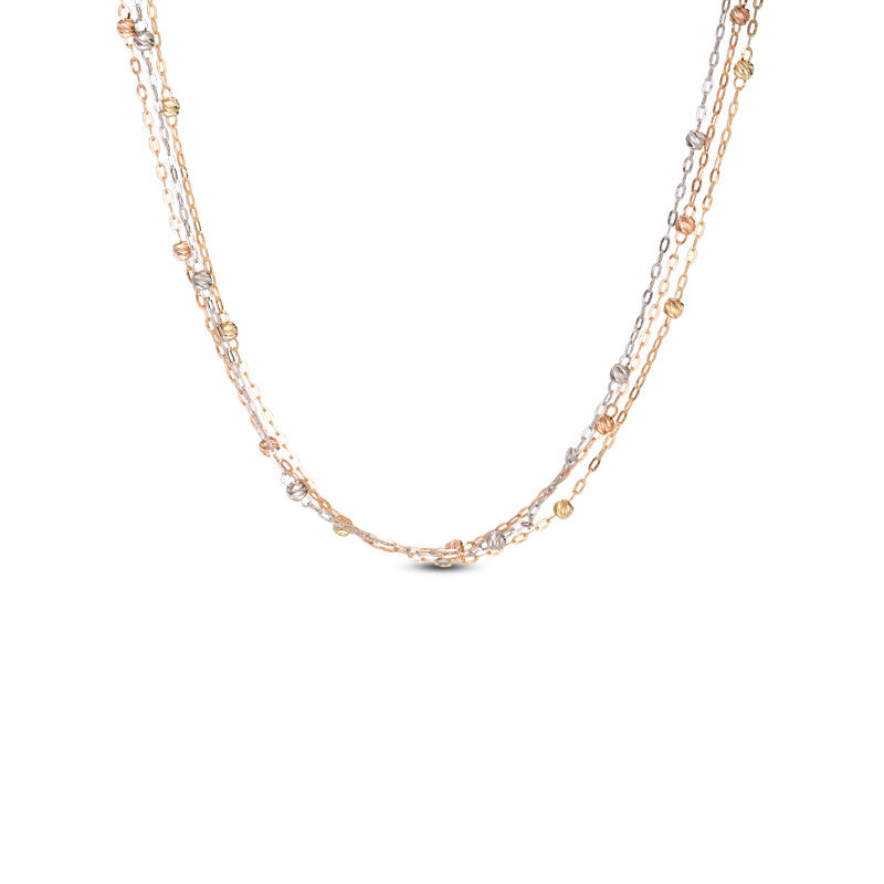 Main Image 1 of Beaded Three Strand Necklace in 10K Tri-Tone Gold - 17"