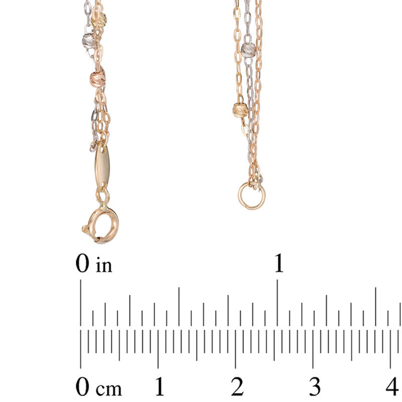 Main Image 2 of Beaded Three Strand Necklace in 10K Tri-Tone Gold - 17"