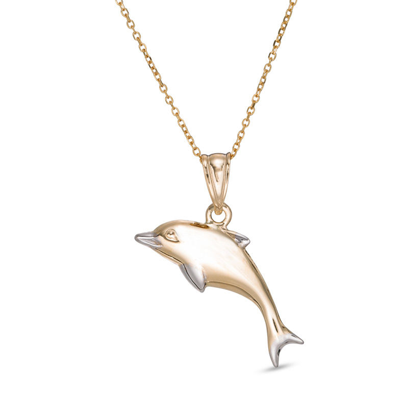 Main Image 1 of Puffed Dolphin Pendant in 10K Two-Tone Gold