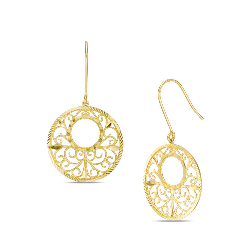 Main Image 1 of Filigree Circle Drop Earrings in 10K Gold