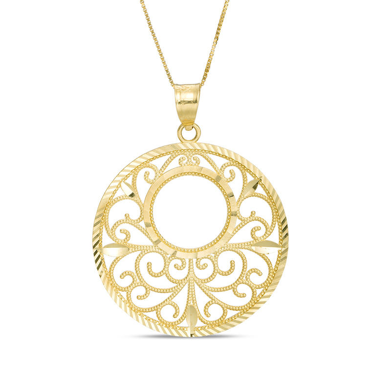 Main Image 1 of Filigree Circle Pendant in 10K Gold
