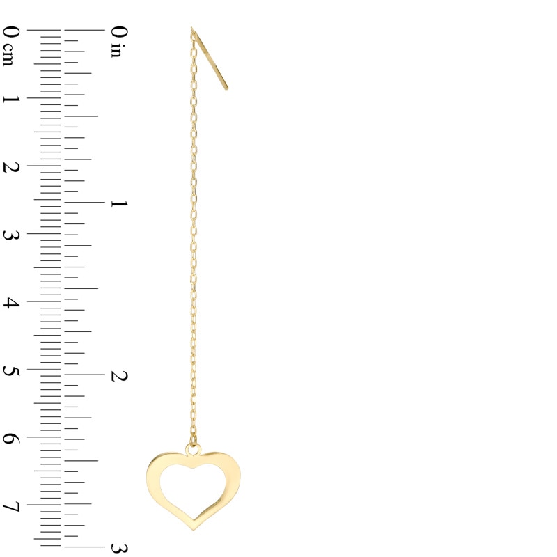 Heart Threader Drop Earrings in 14K Gold