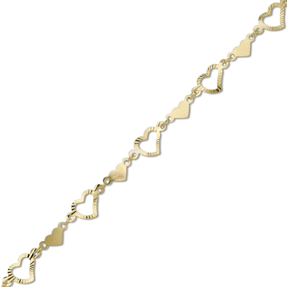 Alternating Heart Pattern Anklet in 14K Gold - 10"