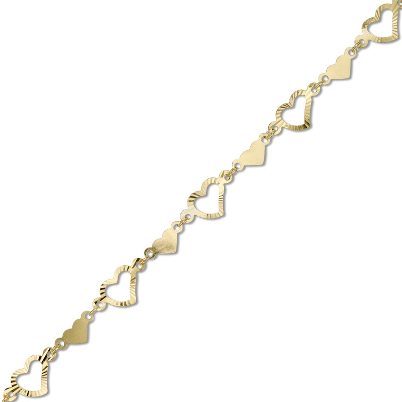 Main Image 1 of Alternating Heart Pattern Anklet in 14K Gold - 10"