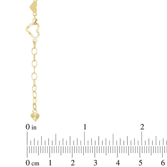 Alternating Heart Pattern Anklet in 14K Gold - 10"