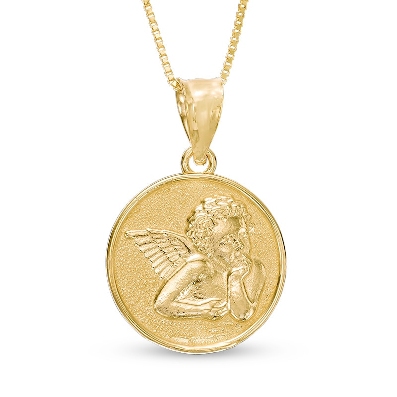 Main Image 1 of Guardian Angel Disc Pendant in 10K Gold