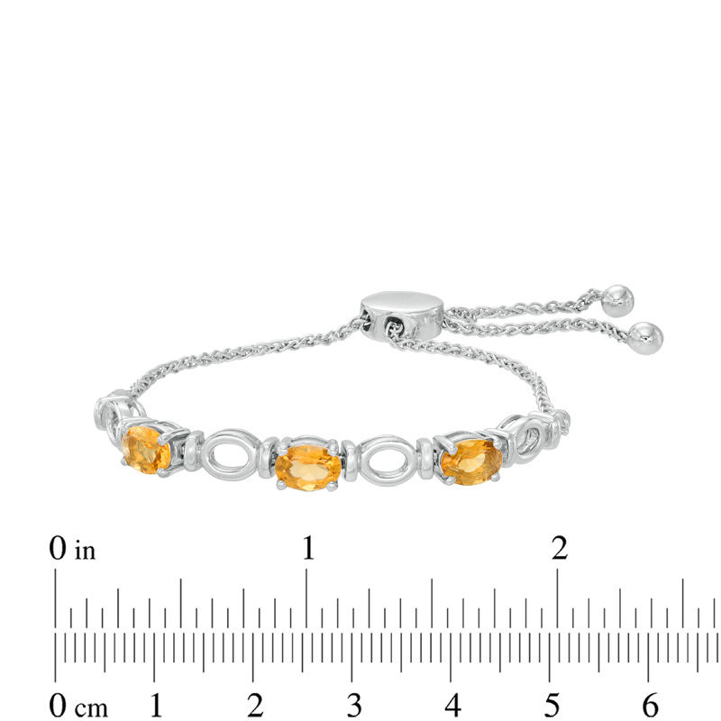 Oval Citrine Three Stone Bolo Bracelet in Sterling Silver - 9.5"