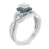 Thumbnail Image 2 of 1/2 CT. T.W. Enhanced Blue and White Diamond Square Frame Bridal Set in 10K White Gold