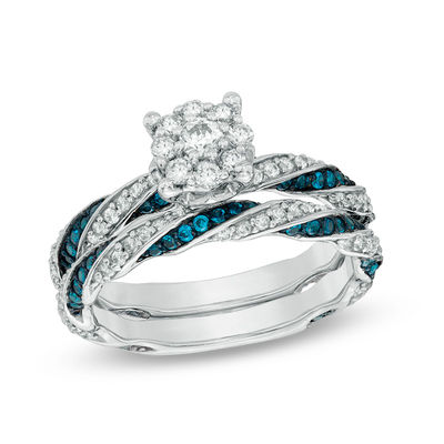 Blue Diamond Wedding Ring Sets