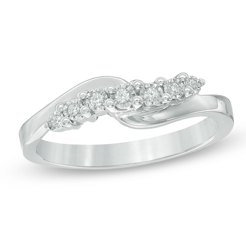 Main Image 1 of 1/20 CT. T.W. Diamond Seven Stone Bypass Anniversary Band in Sterling Silver