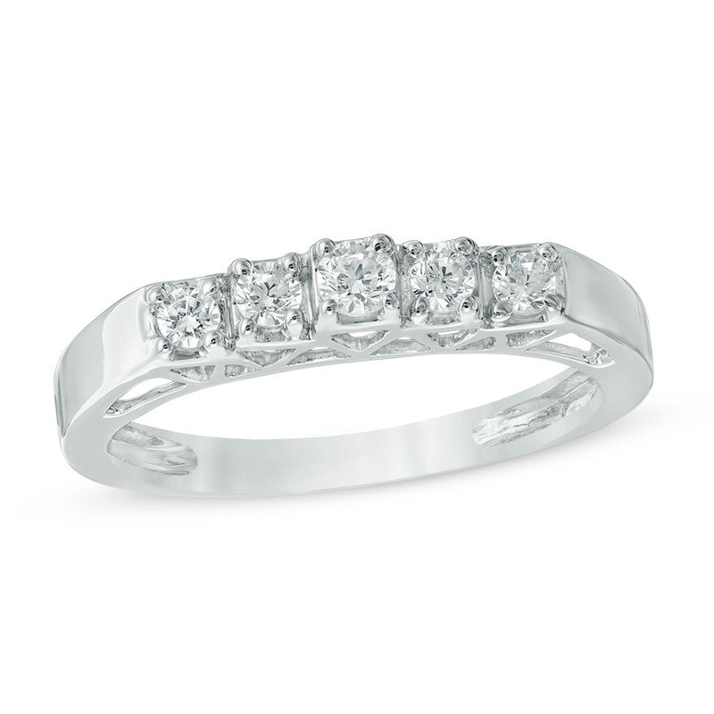 Main Image 1 of 1/4 CT. T.W. Diamond Five Stone Anniversary Band in 10K White Gold