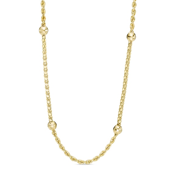 Bead Station Rope Chain Necklace in 10K Gold - 18"