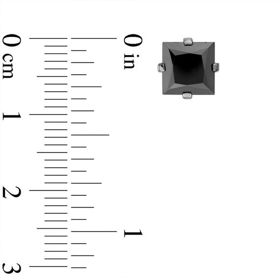 7.0mm Square Black Spinel Solitaire Stud Earrings in Sterling Silver with Black Rhodium