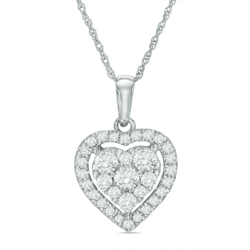 Main Image 1 of 1/2 CT. T.W. Diamond Heart Frame Pendant in 10K White Gold