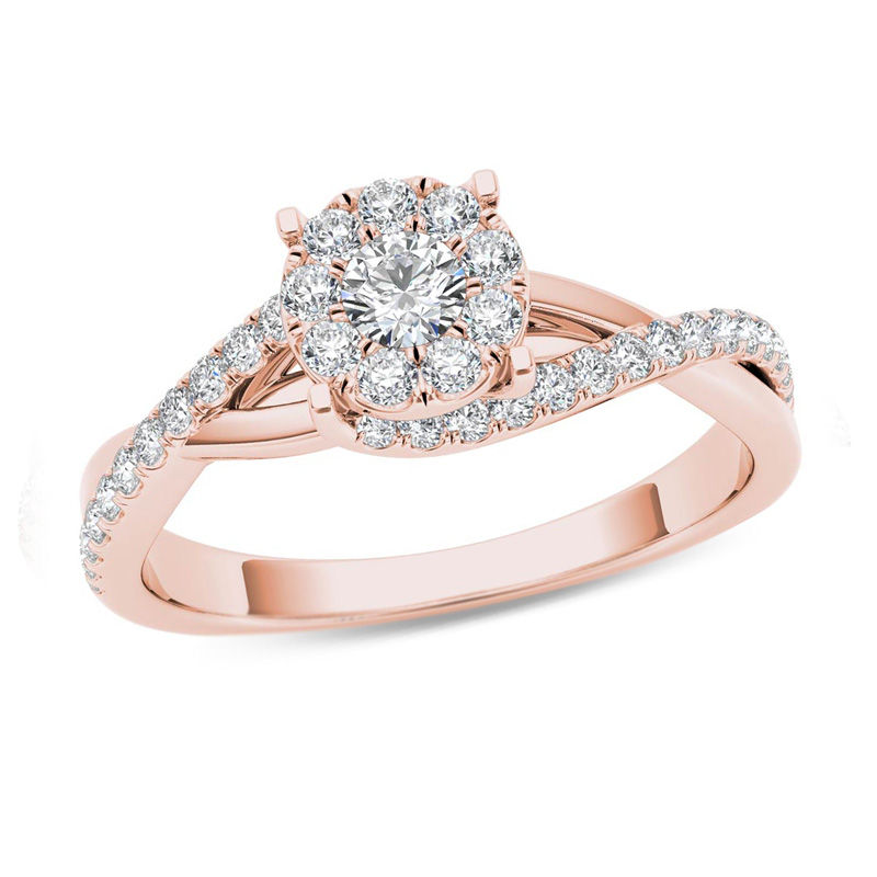 Main Image 1 of 1/2 CT. T.W. Diamond Bypass Engagement Ring in 14K Rose Gold