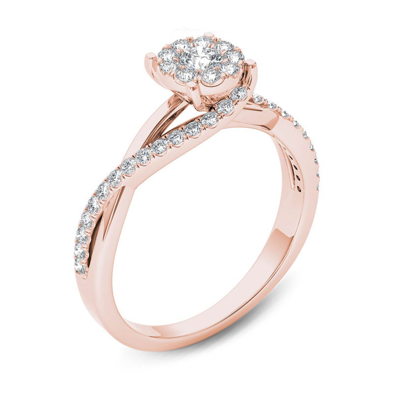 Main Image 2 of 1/2 CT. T.W. Diamond Bypass Engagement Ring in 14K Rose Gold
