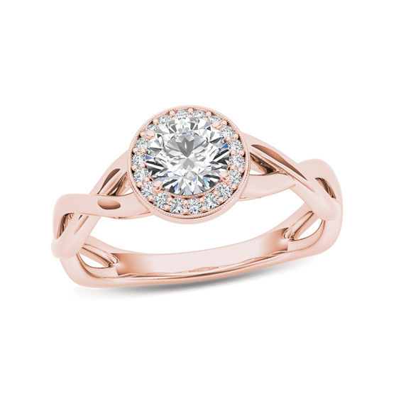 1/2 CT. T.W. Diamond Frame Twist Shank Engagement Ring in 14K Rose Gold 1/2 CT. T.W. Diamond Frame Twist Shank Engagement Ring in 14K Rose Gold