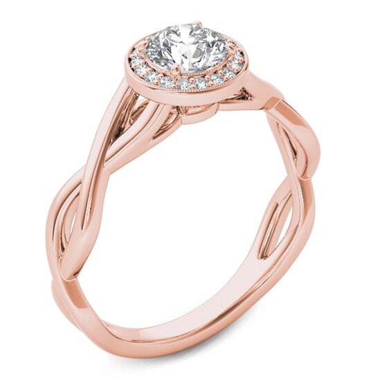 1/2 CT. T.W. Diamond Frame Twist Shank Engagement Ring in 14K Rose Gold 1/2 CT. T.W. Diamond Frame Twist Shank Engagement Ring in 14K Rose Gold