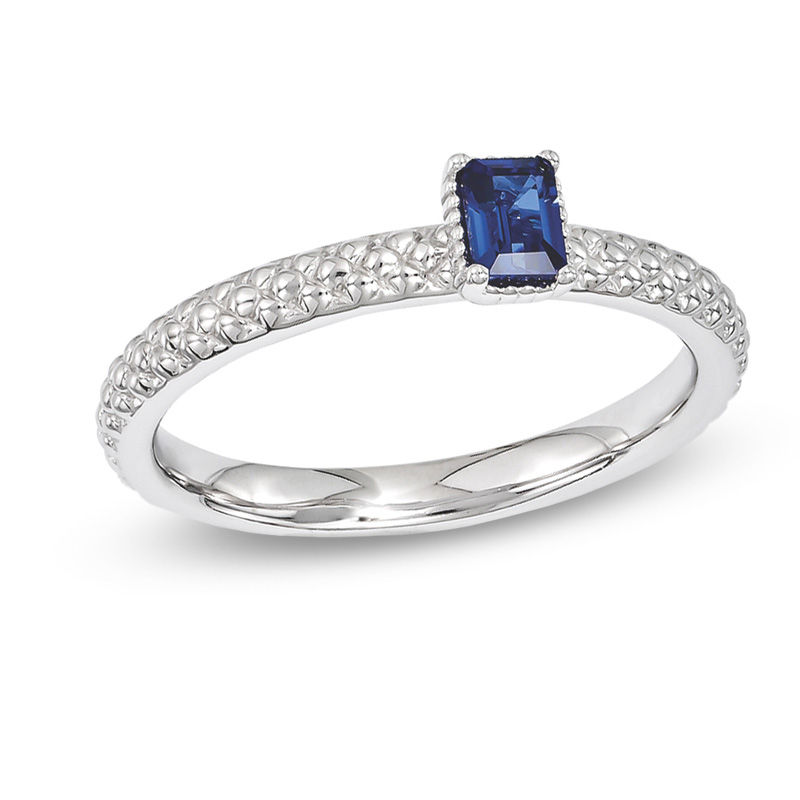 Stackable Expressions™ Emerald-Cut Lab-Created Sapphire Quilted Ring in Sterling Silver