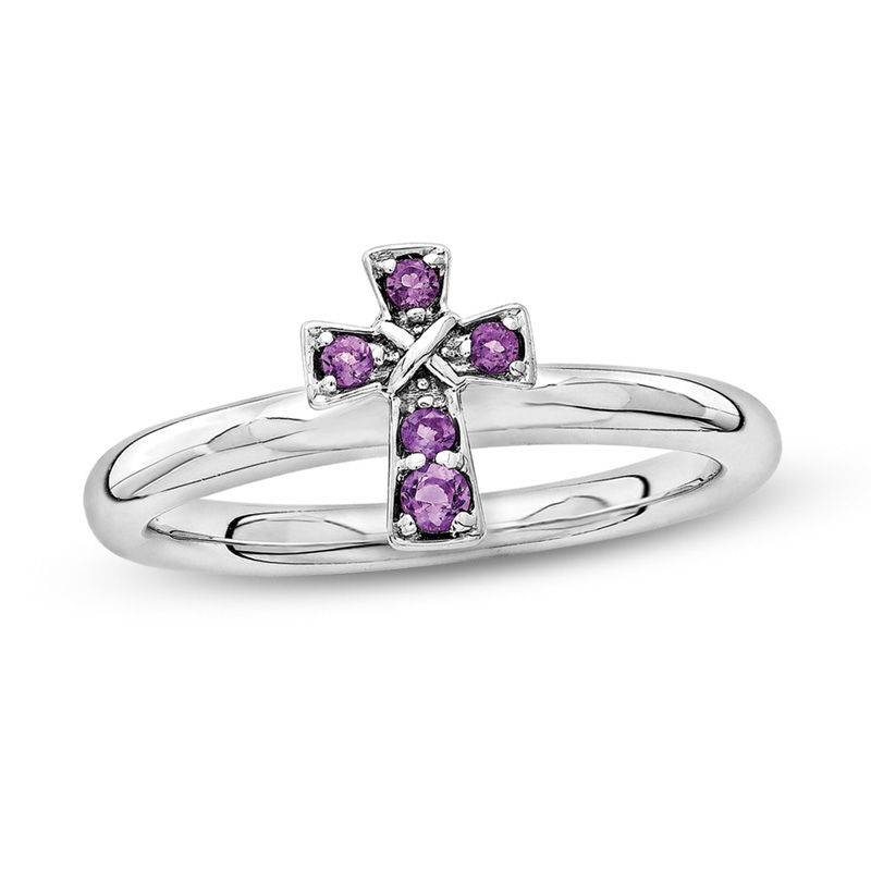 Stackable Expressions™ Amethyst Cross Ring in Sterling Silver