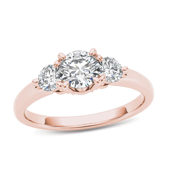 3/4 CT. T.W. Diamond Three Stone Engagement Ring in 14K Rose Gold ...