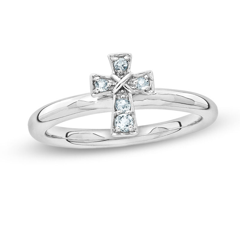 Stackable Expressions™ Aquamarine Cross Ring in Sterling Silver