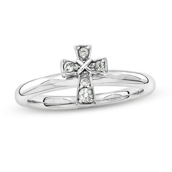 Stackable Expressionsâ¢ White Topaz Cross Ring in Sterling Silver