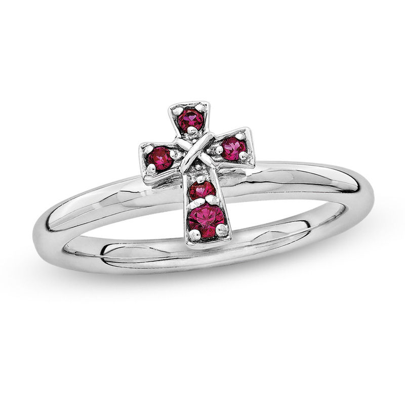 Stackable Expressions™ Lab-Created Ruby Cross Ring in Sterling Silver