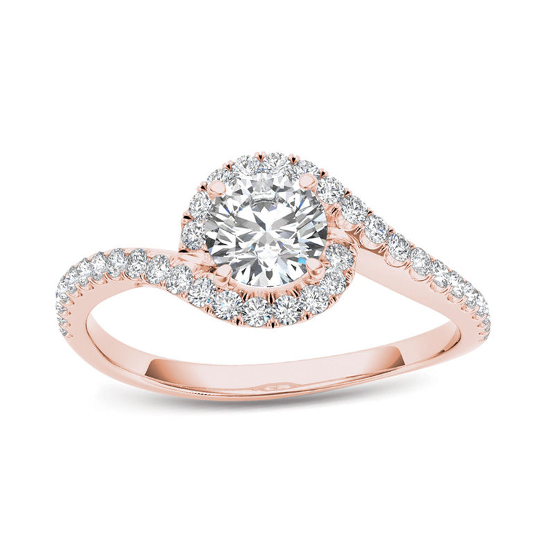 3/4 CT. T.W. Diamond Swirl Frame Bypass Engagement Ring in 14K Rose Gold