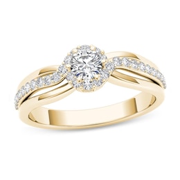 1/2 CT. T.W. Diamond Frame Swirl Engagement Ring in 14K Gold
