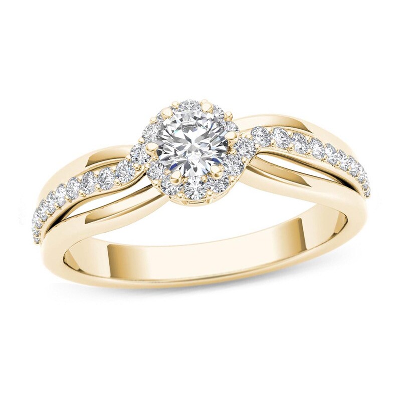 1/2 CT. T.W. Diamond Frame Swirl Engagement Ring in 14K Gold