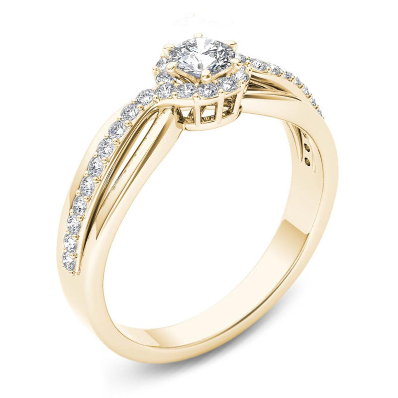 1/2 CT. T.W. Diamond Frame Swirl Engagement Ring in 14K Gold