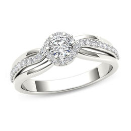 1/2 CT. T.W. Diamond Frame Swirl Engagement Ring in 14K White Gold