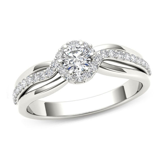 1/2 CT. T.w. Diamond Frame Swirl Engagement Ring in 14K White Gold