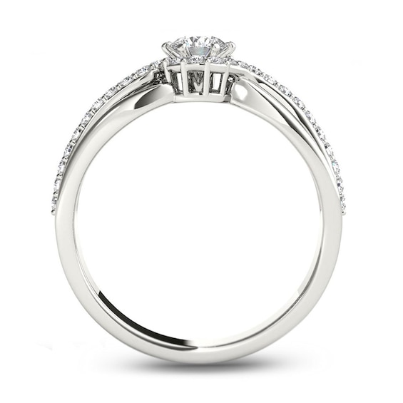 1/2 CT. T.w. Diamond Frame Swirl Engagement Ring in 14K White Gold