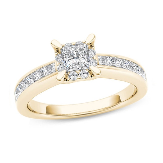 1 CT. T.W. Princess-Cut Diamond Square Frame Engagement Ring in 14K ...