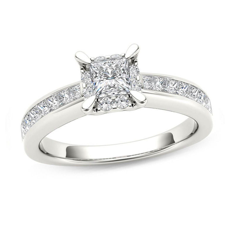 1 CT. T.W. Princess-Cut Diamond Square Frame Engagement Ring in 14K White Gold