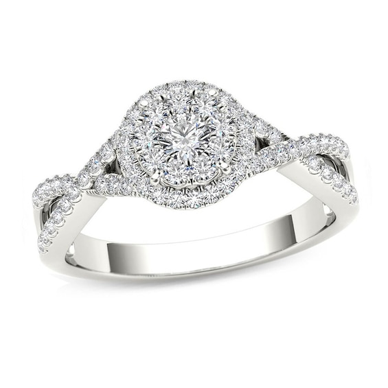 1/2 CT. T.W. Diamond Frame Twist Shank Engagement Ring in 14K White Gold 1/2 CT. T.W. Diamond Frame Twist Shank Engagement Ring in 14K White Gold