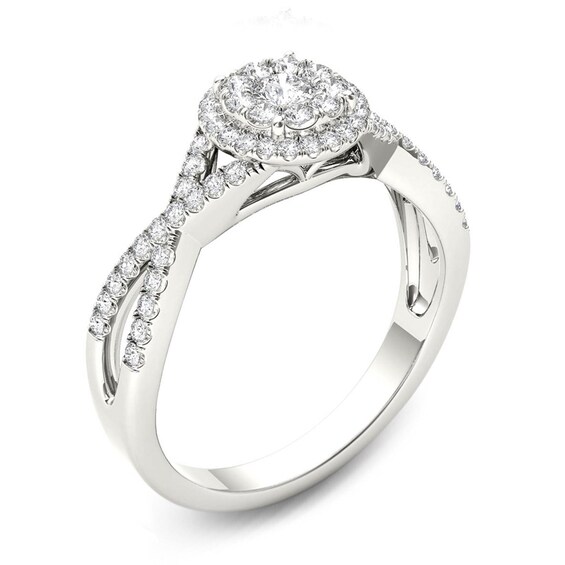 1/2 CT. T.W. Diamond Frame Twist Shank Engagement Ring in 14K White Gold 1/2 CT. T.W. Diamond Frame Twist Shank Engagement Ring in 14K White Gold