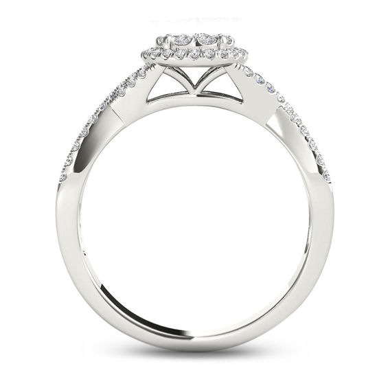 1/2 CT. T.W. Diamond Frame Twist Shank Engagement Ring in 14K White Gold 1/2 CT. T.W. Diamond Frame Twist Shank Engagement Ring in 14K White Gold