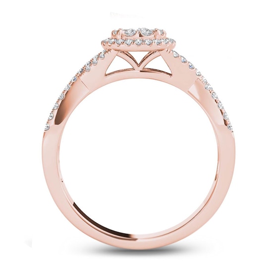 1/2 CT. T.w. Diamond Frame Twist Shank Engagement Ring in 14K Rose Gold