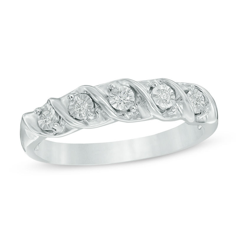 Main Image 1 of Diamond Accent Five Stone "S" Anniversary Band in 10K White Gold