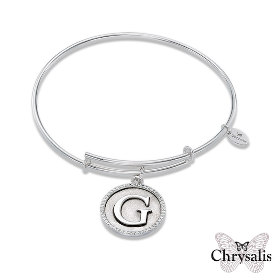 Chrysalis Cubic Zirconia Initial "G" Charm Adjustable Bangle in Sterling Silver