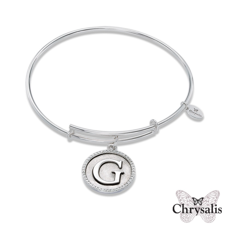 Main Image 1 of Chrysalis Cubic Zirconia Initial "G" Charm Adjustable Bangle in Sterling Silver