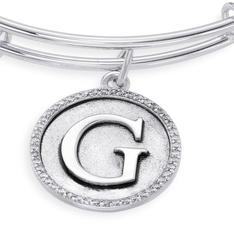 Main Image 3 of Chrysalis Cubic Zirconia Initial "G" Charm Adjustable Bangle in Sterling Silver